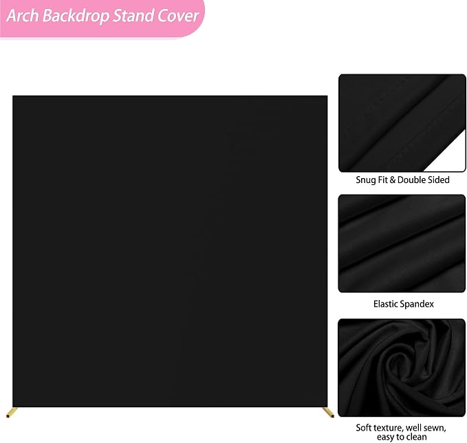 Fomcet 6.6FT x 6.6FT Gold Metal Square Backdrop Stand and Black Wedding Arch Cover Spandex Fabric for Birthday Party Baby Shower Anniversary Arch Stand Decoration