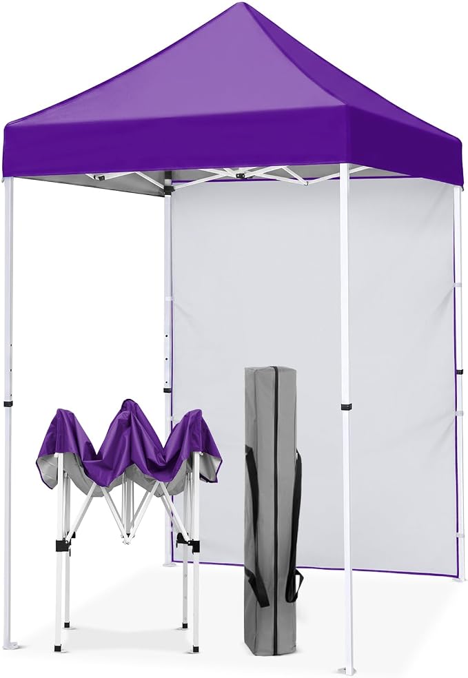 EAGLE PEAK Pop up Canopy 5x5, Outdoor Portable Canopy Tent with One Removable Sunwall, Carry Bag Included, Purple