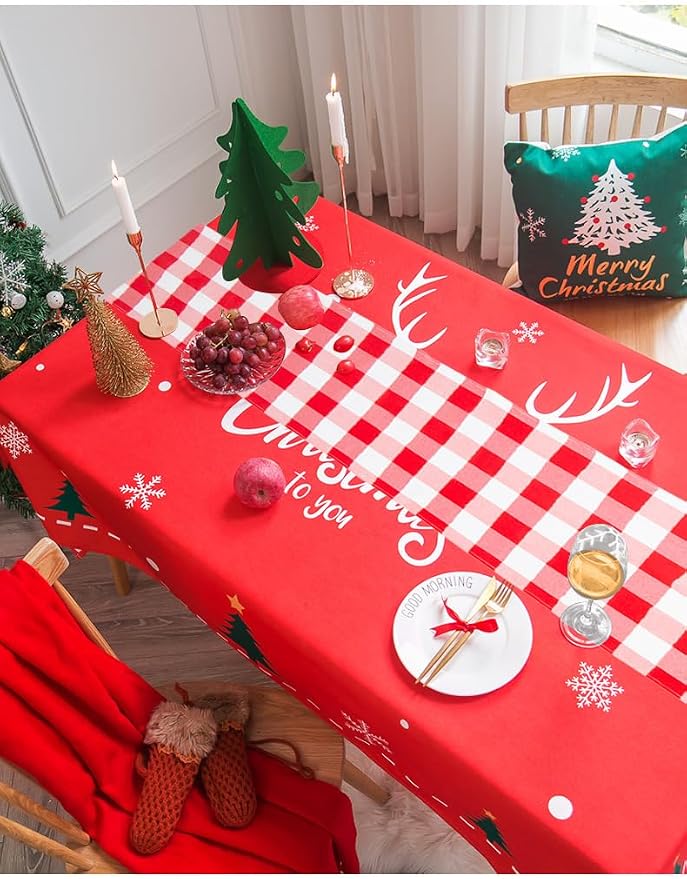 ShinyBeauty 4 Packs Checkered Table Runners 108 Inches Long Red and White Table Runner Christmas Decorations Farmhouse Plaid Linen for Dinning Party Outdoor Tables (14”X108”)
