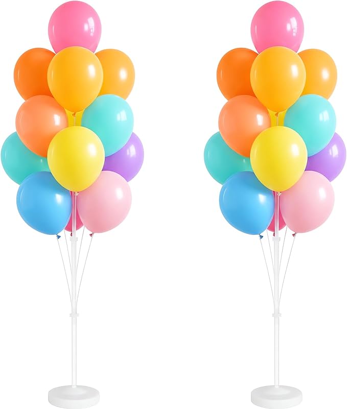Balloon Column Stand Kit,2 Sets of Assorted Rainbow Balloon Tower Pillar with 10inch Light Multi Color baloon Reusable Design for Wedding Birthday Baby Shower Party Decor