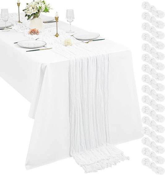 16 Pack Cheesecloth Table Runner, 10Ft Boho Gauze Table Runner 35×120 Inch Rustic Romantic Long Table Runner for Wedding Party Bridal Shower Thanksgiving Christmas Decoration(White)