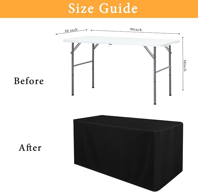 Obstal 2 Pack Black Tablecloth Fitted Table Clothes for 8 Foot Rectangle Tables - Water Resistant Washable Fabric Polyester Rectangle Table Cover for Outdoor/Indoor Uses?96L x 30W x 30H Inches, Black?