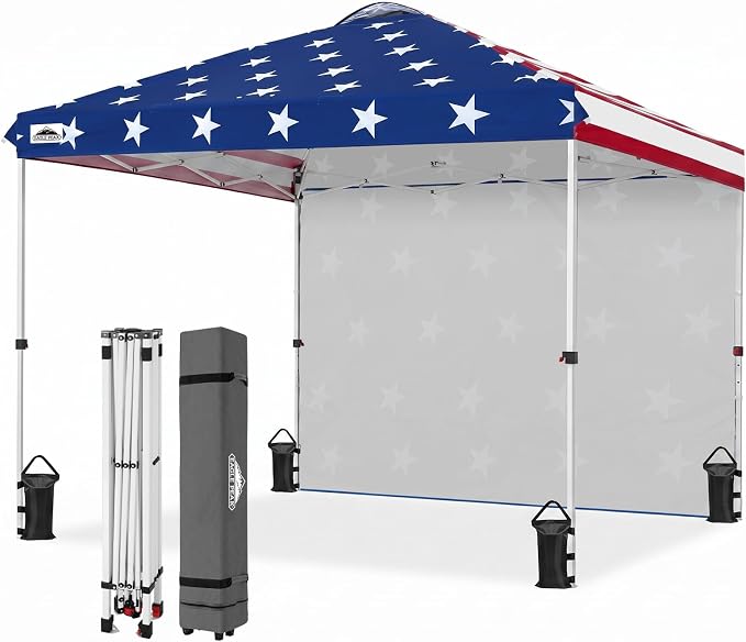EAGLE PEAK Commercial Canopy 10x10 Pop Up Canopy Tent with 1 Sidewall, Easy Setup Heavy Duty Instant Event Shelter for Vendors & Markets, Outdoor Sun Shade, American Flag