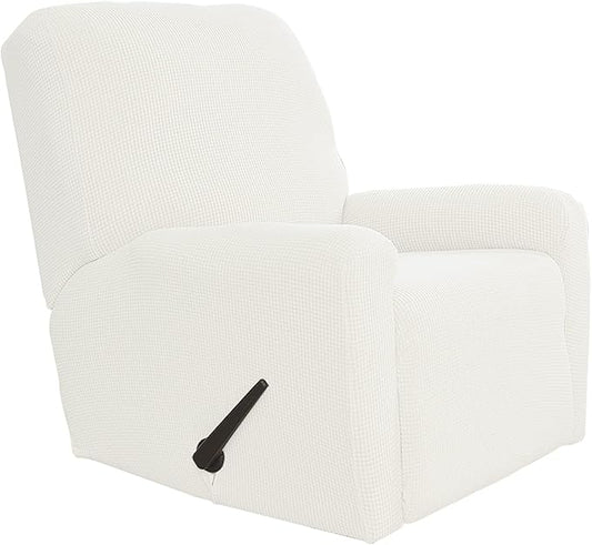 Easy-Going Recliner Stretch Sofa Slipcover Sofa Cover 4-Pieces Furniture Protector Couch Soft with Elastic Bottom, Spandex Jacquard Fabric Small Checks(Recliner,Cream)