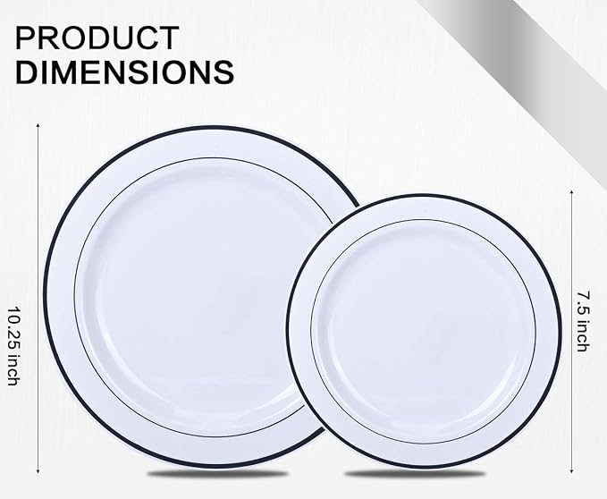 M MCIRCO ﻿175 Piece Silver Dinnerware Set,25 Silver Rim Plastic Plates, 25 Cups,25 Pre Rolled Napkins with Plastic Silverware, Disposable Dinnerware Set for 25 Guest