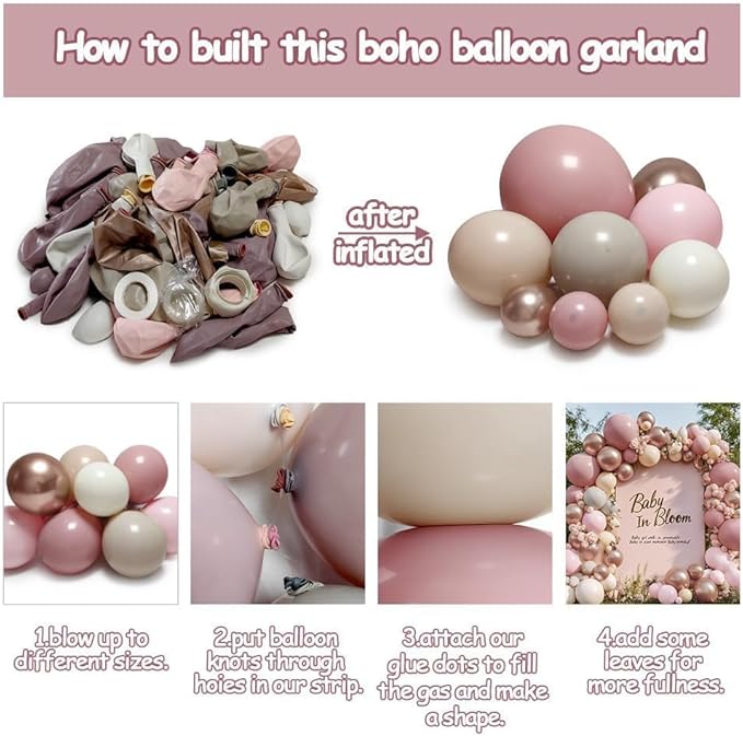 Dusty Pink Rose Balloon Garland Double Stuffed Mauve Light Pink Latex Blush Nude Beige Champagne Gold Balloon Arch Kit for Mothers Day Birthday Baby Shower Neutral Boho Wedding Party Decor
