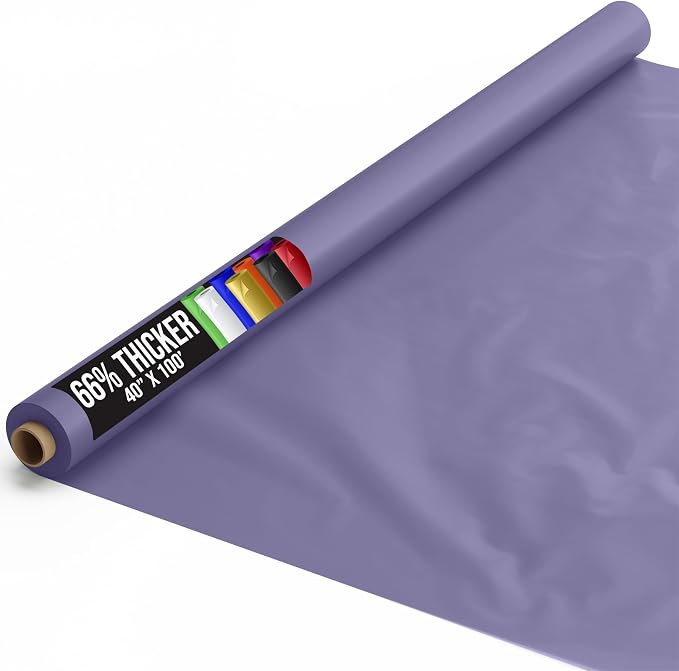 Party Solids 66% Thicker Premium Lavender Plastic Table Cover Roll 40" X 100' Table Cloth Plastic Cover Roll Quality Thick Banquet Rolls Disposable Tablecloth Rolls Strong American Based Company