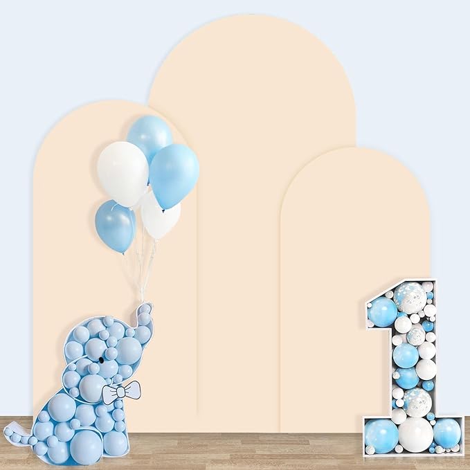 Spandex Fitted Wedding Arch Cover Set of 3 Beige Arch Backdrop Cover 4ft 5ft 6ft Arches Backdrop Frame Covers Chiara Arched Covers Stretchy Backdrops for Gender Reveal Baby Shower Balloon Decor