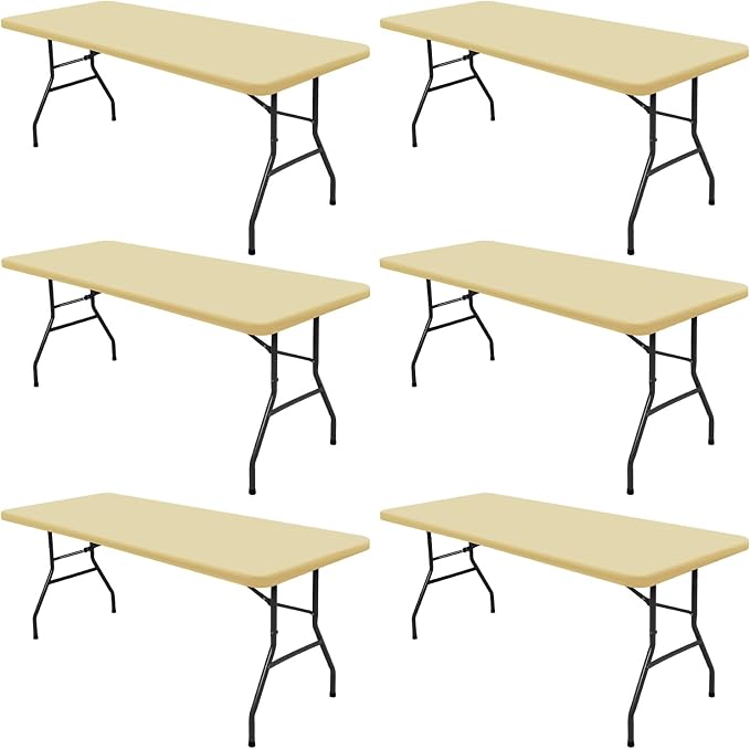 6 Pack Picnic Table Cover Fitted Elastic Outdoor Tablecloths for 6 Foot Rectangle Tables Waterproof Stretch Washable Patio Folding Spandex Table Cloth for Camping Banquet Parties (Champagne,30" x 72")