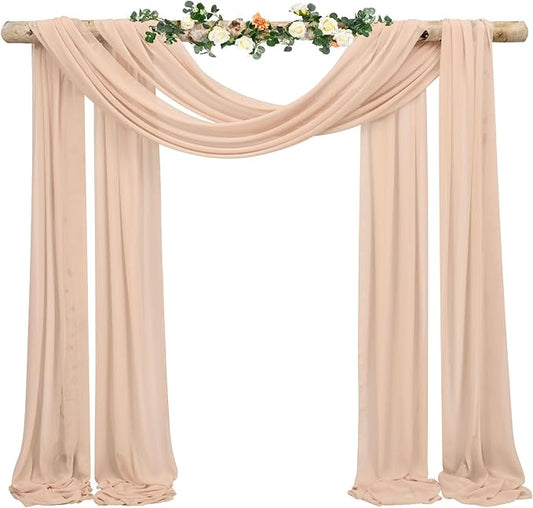 Wedding Arch Draping Fabric,1 Panel 28" x20ft Nude Wedding Arch Drapes for Ceremony Chiffon Fabric Drapes Arbor Drapery Wedding Arch Decorations for Reception Sheer Backdrop Curtains for Party Swag