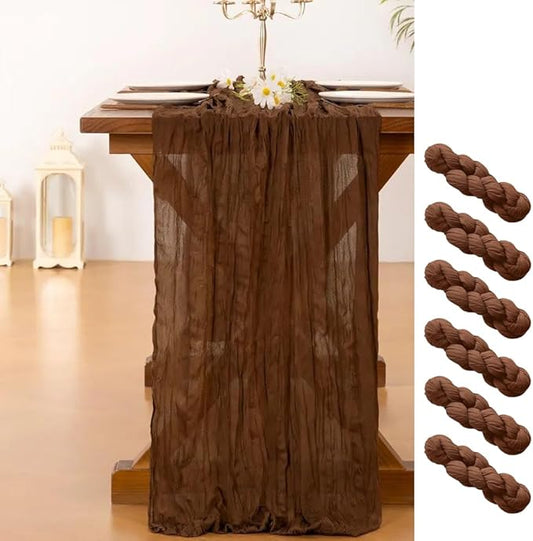 Cheesecloth Table Runner | Boho Fabric Cheese Cloth Table Runner Rustic Sheer Table Runners for Wedding, Bridal Shower, Birthday Party Décor(Brown,Pack of 6)