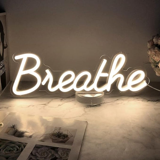Breathe Neon Sign for Wall Decor by 5V USB Powered, Neon Breathe Signs with Dimmer Switch for Home, Yoga Studio Bedroom Readingroom, Lounge Wall Decoration Size 17x6 inches Warm White Yoga Studio Decor