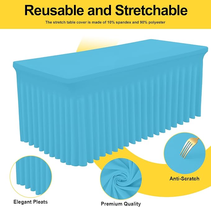Smiry Spandex Tablecloth 2 Pack, Elastic Fitted Stretch Tablecloth for 6FT Rectangle Tables, Waterproof Washable Table Cover Skirt for Wedding, Banquet & Parties (Blue Mist, 72Lx30Wx30H Inch)