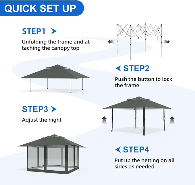 Pop Up Canopy Tent 13x13 FT with 4 Sidewall, Outdoor Easy Setup Gazebo with Wheeled Carry Bag, Heavy Duty Shelter with UV-Resistant Top, Portable Instant Shade for Garden Camping, Grey
