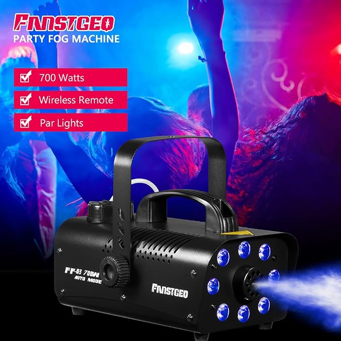 Fog Machine with 8 LED Lights, 700 Watts Smoke Machine with Wireless Remote, Manual Control, Auto Mode-Perfect for Halloween Party Wedding Stage