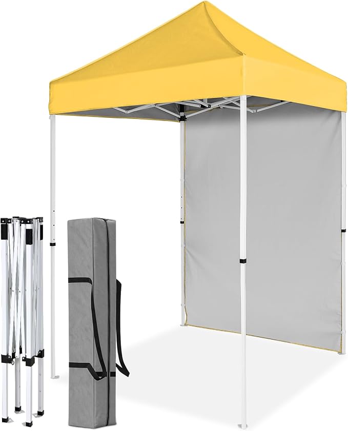 COOS BAY 5x5 Pop Up Canopy Tent with Side Wall, Easy Setup Portable Sun Shelter with Carry Bag, Outdoor Shade for Beach, Camping, Sports & Backyard, Yellow