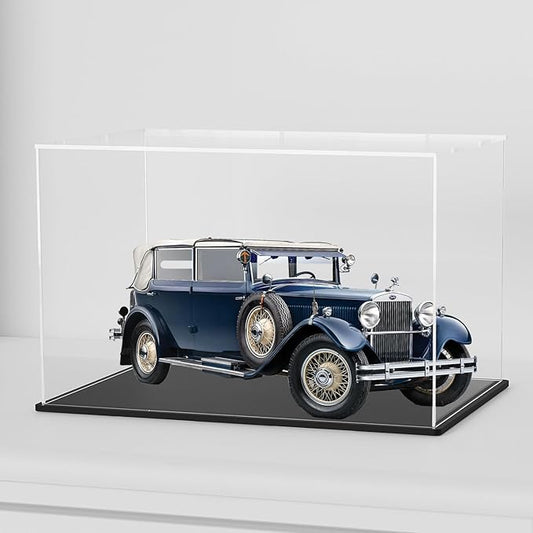 SVENJBB Acrylic Display Case, 13x6.7x6.3 Inch Cube, Clear Acrylic Boxes with Matte Black Base for 1:18 Scale Diecast Model Car
