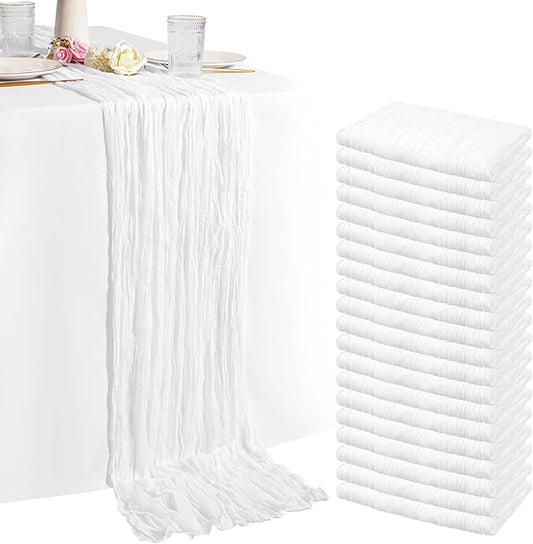 20 Pack White Cheesecloth Table Runner 20 x 120 inch Boho Gauze Cheese Cloth Table Runner Vintage Rustic Romantic Sheer Runners for Wedding Bridal Shower Birthday Party Cake Table Decorations