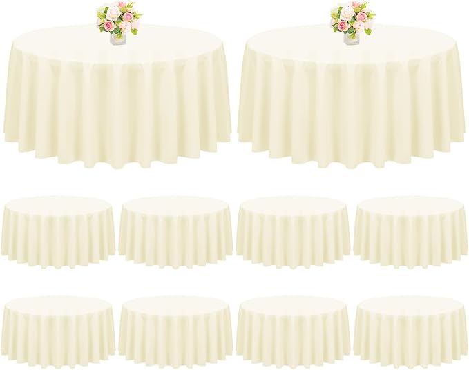 Pesonlook 10 Pack Beige Round Tablecloth 120 Inch, Waterproof Polyester Fabric Table Cloth for Round Tables, Stain Wrinkle Resistant Tablecloths Washable Table Cover for Wedding Dining Party Banquet