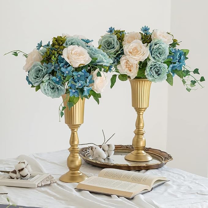 NUPTIO Gold Tall Centerpiece Table: 12.5" Trumpet Vases for Wedding Metal Flower Stand for Party Decorations Set of 10