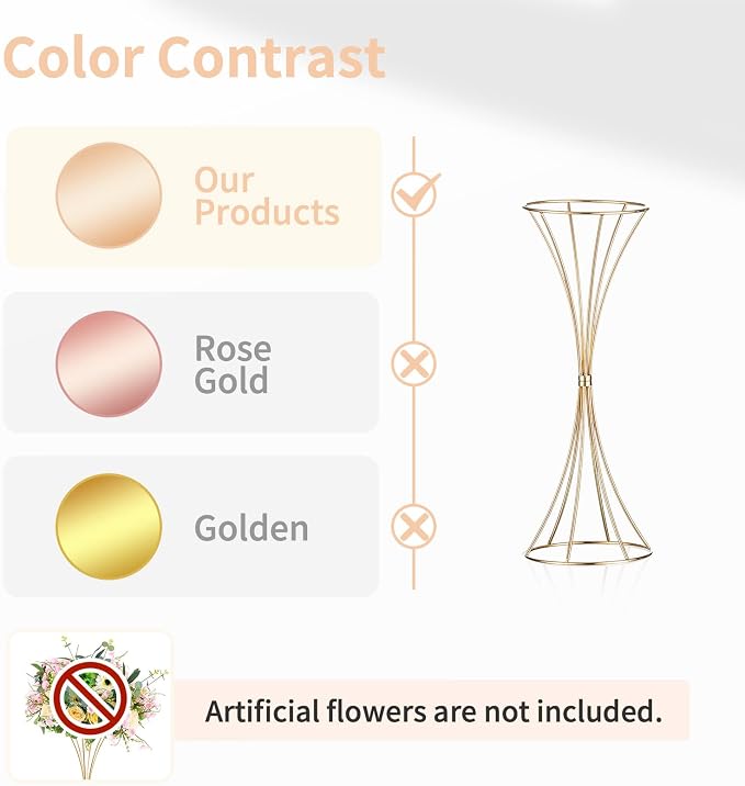 NUPTIO 2 Pcs Wedding Centerpieces for Tables, 19.7in Tall Metal Flower Trumpet Vase, Gold Vases for Centerpieces, Artificial Flower Display Rack for Birthday Party Dinner Event Hotel Home Decor