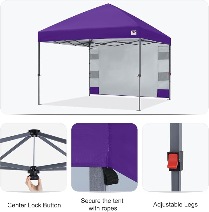 ABCCANOPY Pop Up Canopy with Sidewall,10x10 Outdoor Canopy Tent with Storage Sidewall for Commercial Events with 4 Weights (Purple)