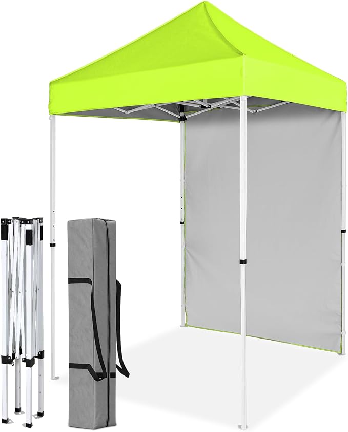 COOS BAY 5x5 Pop Up Canopy Tent with Side Wall, Easy Setup Portable Sun Shelter with Carry Bag, Outdoor Shade for Beach, Camping, Sports & Backyard, Neon Green