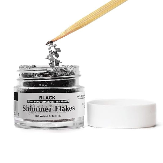 BAKELL Edible Glitter Flakes | Vegan Black Edible Shimmer Flakes | KOSHER Certified | Halal Certified | 100% Edible & Food Grade | Cakes, Cupcakes, Decoration (Black, 4g)