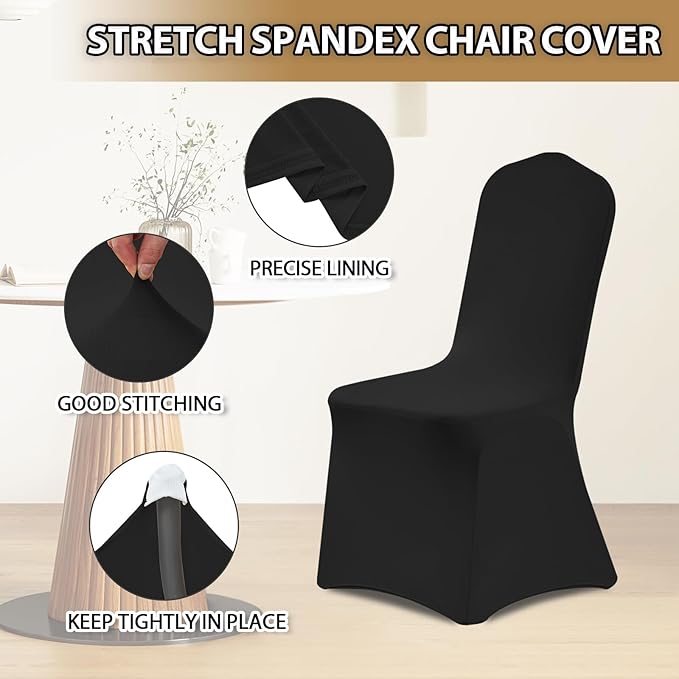 Asnomy Chair Covers Stretch Spandex Chair Covers Universal Fitted Chair Cover Protector for Wedding,Party,Dining and Banquet（Black, 100 PCS