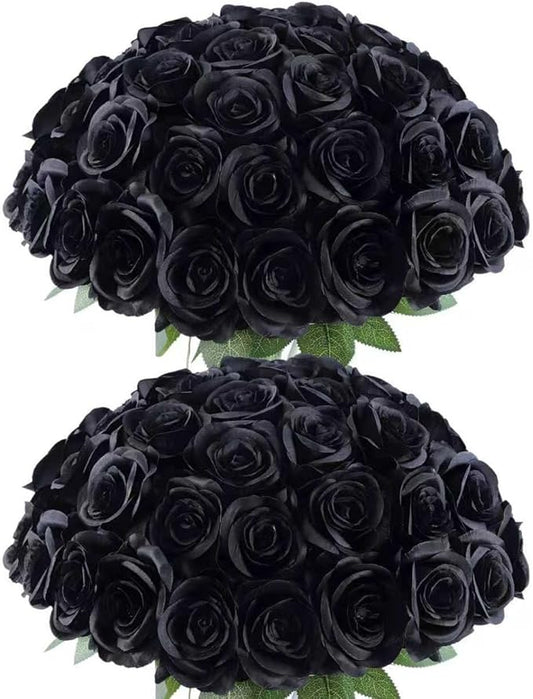 50pcs Artificial Roses Flowers in Bulk,Realistic Silk Fake Rose with Long Stem for Wedding Centerpieces Bouquet Party Floral Arrangement Home Decoration(Black)