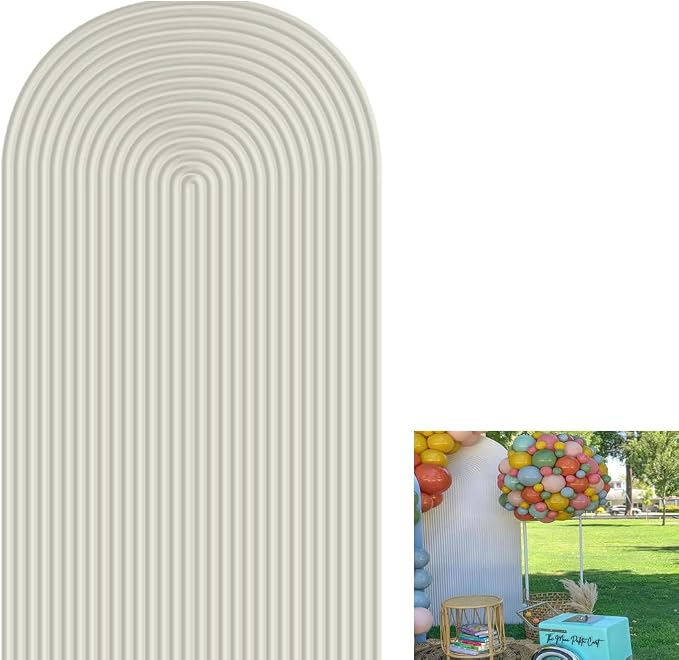 2D Printed Ripples Party Arch Covers Arched Backdrop Cover Stretchy Cover for Party Decoration Round Top Frame Spandex Cover (Ivory Cover455,5x3ft)