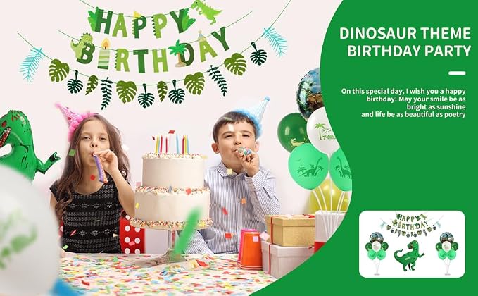 Dinosaur Birthday Decorations, Dinosaur Theme Party Decorations Include Table Centerpieces 2 Sets, Dino saur Balloons, Happy Birthday Banner, for Boys Dinosaur Decorations, Jungle Theme Party Decor