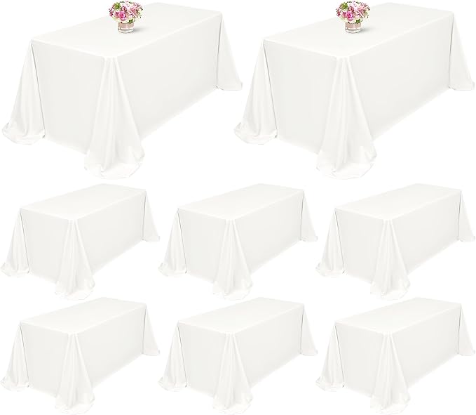 Showgeous 8 Pack Ivory Rectangle Tablecloths, 90 x 156 Inch, Wrinkle & Stain Resistant, Machine Washable Polyester for Dining Table, Wedding, Parties