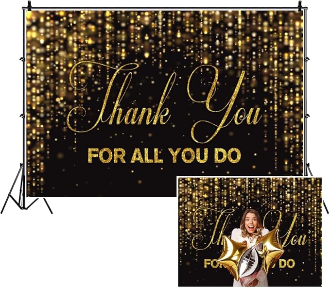 10x10ft Thank You for All You Do Backdrop Black Gold Congratulations Graduates Background Be Thankful to The Teacher Doctor Staff We Appreciate You Decor Banner Backdrop for Senior Year Party