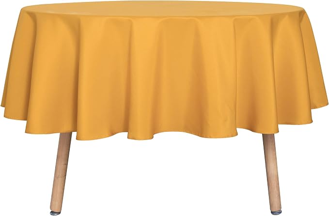 sancua Round Tablecloth - 80 Inch - Water Resistant Spill Proof Washable Polyester Table Cloth Decorative Fabric Table Cover for Dining Tables, Buffet Parties and Camping, Gold