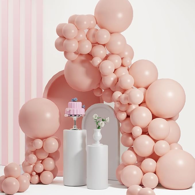 Pink09 Double Stuffed Cream Peach Pink Balloons Different Sizes 18/12/10/5 Inch, Double Stuffed Pastel Pink Balloon Arch Garland for Boho Party, Baby Shower, Birthday, Weddings(Peachy Cream)