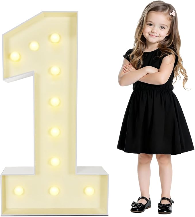 3FT Marquee Numbers 1, Large with Pre-Cut Foam Board Set, Easy-Install Reusable for Party Decoration, Birthdays, Weddings, Graduations, Baby Anniversaries