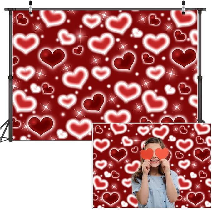 Dudaacvt 8x6ft Red Heart Photo Backdrop 90s Backdrops for Photoshoot Valentine's Day Backdrop Happy Birthday Anniversary Party Photography D690