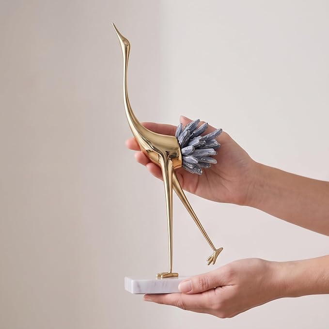 Suruim Gold Decor Accents, Brass Birds Statues - Modern Crystal Ornaments for Living Room, Bedroom, Office Desktop, Cabinets (Blue A)