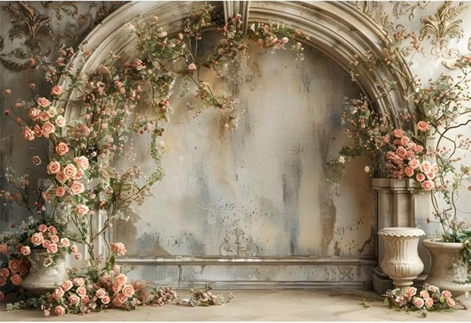 Yeele 10x8ft Vintage Elegant Floral Room Backdrop European Style House Pink Rose Flower Arch Background for Wedding Bridal Shower Anniversary Birthday Decor Girl Woman Portrait Photo Shoot Prop