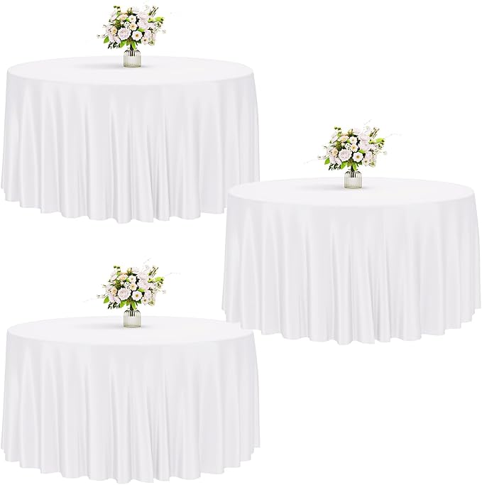 Fixwal 3 Pack White 120 Inch Round Tablecloths, Reusable Heavy Duty Washable Polyester Table Covers for Wedding, Party, Birthday, Outdoor, Picnic, Camping