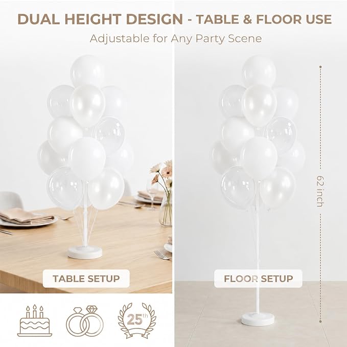 White Balloon Column Stand Kit Set of 2 Included-Pearl white Globos Blancos alloon Sticks with Base&Pole,Backdrop Decoration for Wedding Bridal Baby Shower Birthday,Anniversary Party