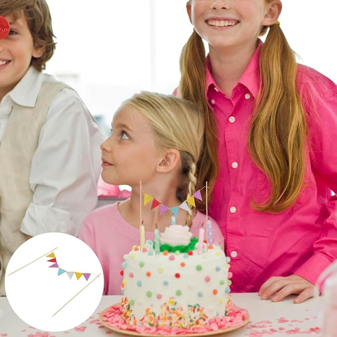 5pcs Flag Cake Insert Top Hat Decor Cake Picks Birthday Cake Topper Cake Banner Bunting Bamboo Wedding