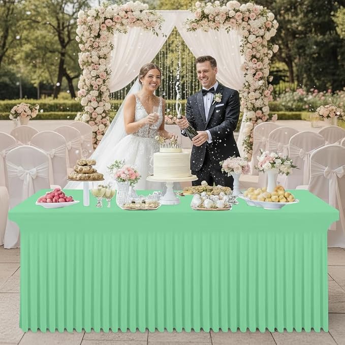 Smiry Spandex Tablecloth, Elastic Fitted Stretch Tablecloth for 8FT Rectangle Tables, Waterproof Washable Table Cover Skirt for Outdoor, Wedding, Banquet & Parties (Bright Green, 96Lx30Wx30H Inch)