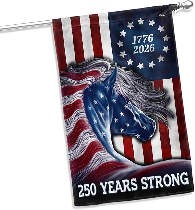 American Flag-Patriotic Horse Flag, 250 Years Strong Patriotic Horse 4th Of July US Flag, House Flag (29.5" x 39.5")-USA Premium Polyester