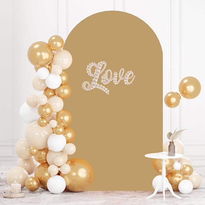 FOTSHARER Spandex Arch Backdrop Cover 2.6FTx6FT Brown Backdrop Cover Wedding Arch Cover for Holiday Party Decoration Arch Covers Stretchy Backdrop Balloon Arch Cover Tan Backdrop Covers for Arch Stand
