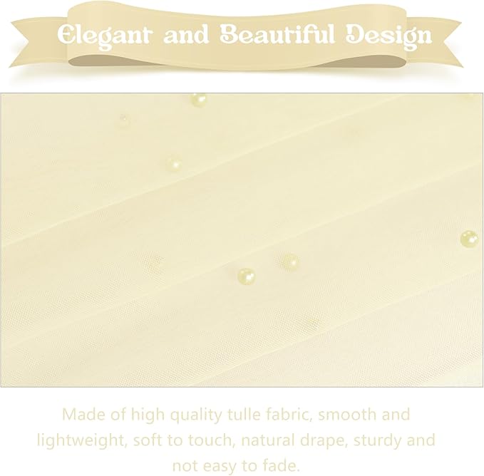Fivenl 12 Pack 10FT Pearl Table Runner 30x120 Inch Beige Tulle Fabric Boho Rustic Sheer Table Runners Lace Table Cloth for Wedding Bridal Shower Birthday Party Arch Veil Dessert Table Decor (Beige)