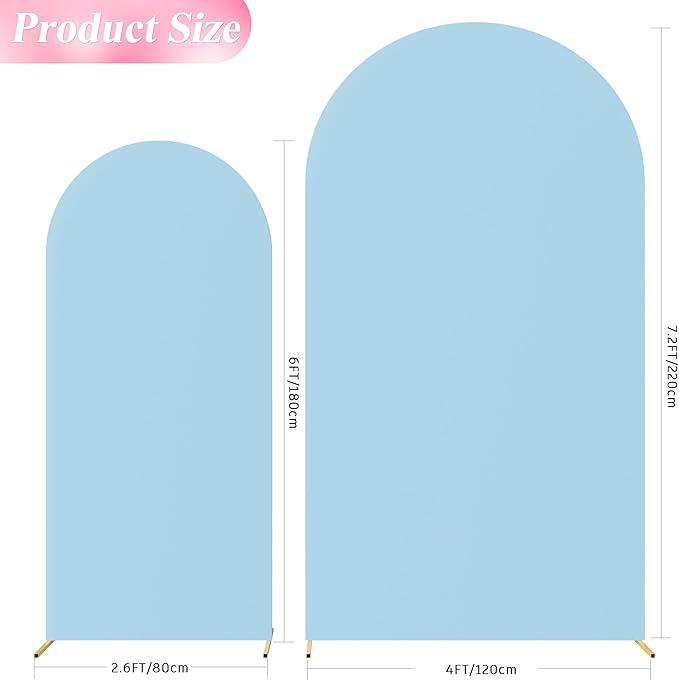 Wokceer Wedding Arch Backdrop Cover 7.2FT, 6FT Spandex Fitted Dusty Blue Arch Covers 2 Set Round Top Chiara Arches Backdrop Cover for Birthday Party Ceremony Banquet Decoration