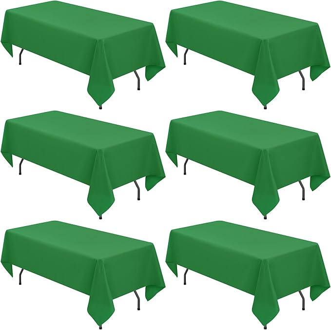 6 Pack Tablecloth 60 x 102 inch Polyester Table Cloth for 6 Foot Rectangle Tables,Stain and Wrinkle Resistant Washable Fabric Table Covers Polyester Green Table Clothes for Wedding,Party,Banquet