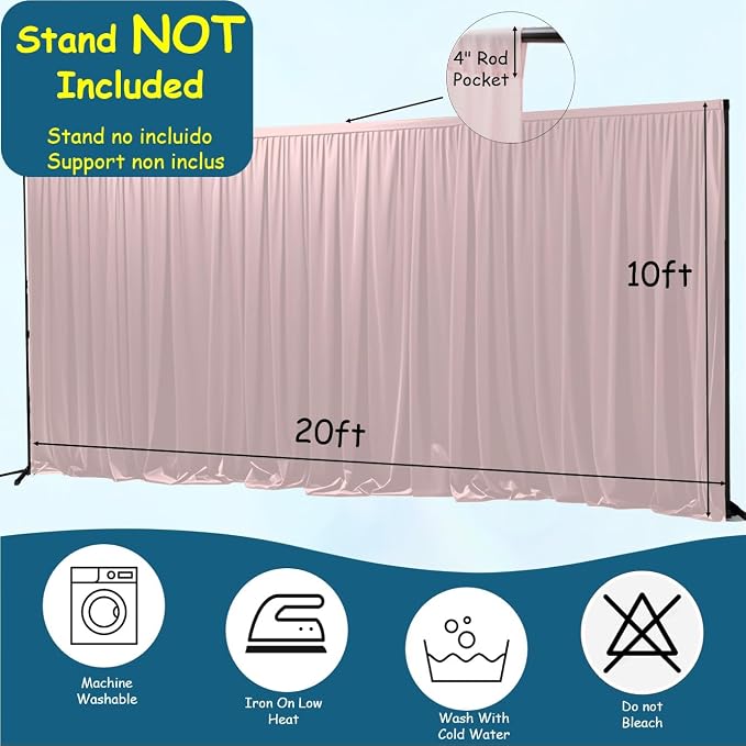 Extra Wide Two Layers One Piece Trade Show Booth Backdrop, Pink, 20x10ft | Chiffon Tulle & Polyester, Extra Wide Blackout Curtains, Theatrical Backdrops